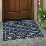 3' X 5' Navy Blue And Blue Geometric Washable Indoor Outdoor Area Rug