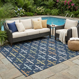 5' X 8' Navy Blue And Blue Geometric Washable Indoor Outdoor Area Rug