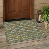 3' X 5' Olive Green And Green Geometric Washable Indoor Outdoor Area Rug