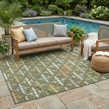 5' X 8' Olive Green And Green Geometric Washable Indoor Outdoor Area Rug