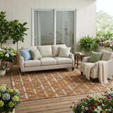 5' X 8' Orange And Brown Geometric Washable Indoor Outdoor Area Rug