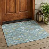 3' X 5' Teal Blue And Silver Geometric Washable Indoor Outdoor Area Rug