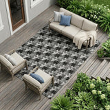 8' X 10' Black And Graphite Geometric Washable Indoor Outdoor Area Rug