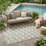 5' X 8' Green And Ivory Geometric Washable Indoor Outdoor Area Rug