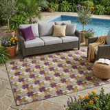 5' X 8' Eggplant And Purple Geometric Washable Indoor Outdoor Area Rug