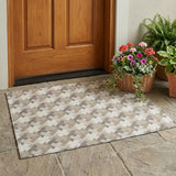 3' X 5' Ivory And Beige Geometric Washable Indoor Outdoor Area Rug