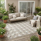 5' X 8' Ivory And Beige Geometric Washable Indoor Outdoor Area Rug