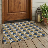 3' X 5' Navy Blue And Blue Geometric Washable Indoor Outdoor Area Rug