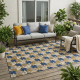 5' X 8' Navy Blue And Blue Geometric Washable Indoor Outdoor Area Rug