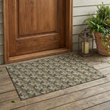 3' X 5' Olive Green And Green Geometric Washable Indoor Outdoor Area Rug