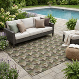 5' X 8' Olive Green And Green Geometric Washable Indoor Outdoor Area Rug