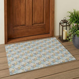 3' X 5' Blue And Silver Geometric Washable Indoor Outdoor Area Rug