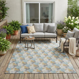 5' X 8' Blue And Silver Geometric Washable Indoor Outdoor Area Rug