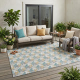 5' X 8' Silver And Gray Geometric Washable Indoor Outdoor Area Rug