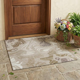 3' X 5' Beige And Brown Abstract Washable Indoor Outdoor Area Rug
