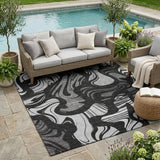 5' X 8' Black And Graphite Abstract Washable Indoor Outdoor Area Rug