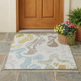 3' X 5' Ivory And Beige Abstract Washable Indoor Outdoor Area Rug