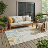 5' X 8' Ivory And Beige Abstract Washable Indoor Outdoor Area Rug
