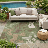 5' X 8' Olive Green And Green Abstract Washable Indoor Outdoor Area Rug
