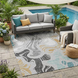 5' X 8' Silver And Gray Abstract Washable Indoor Outdoor Area Rug