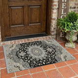 3' X 5' Black And Graphite Oriental Washable Indoor Outdoor Area Rug