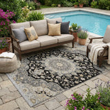 5' X 8' Black And Graphite Oriental Washable Indoor Outdoor Area Rug