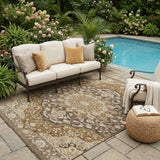 5' X 8' Chocolate And Brown Oriental Washable Indoor Outdoor Area Rug