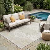 5' X 8' Ivory And Silver Oriental Washable Indoor Outdoor Area Rug