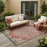 5' X 8' Merlot And Red Oriental Washable Indoor Outdoor Area Rug
