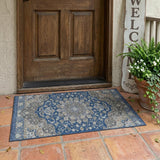 3' X 5' Navy Blue And Blue Oriental Washable Indoor Outdoor Area Rug
