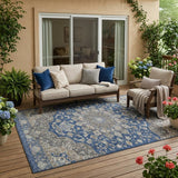 5' X 8' Navy Blue And Blue Oriental Washable Indoor Outdoor Area Rug