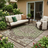 5' X 8' Olive Green And Green Oriental Washable Indoor Outdoor Area Rug