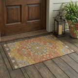 3' X 5' Orange And Gold Oriental Washable Indoor Outdoor Area Rug