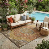 5' X 8' Orange And Gold Oriental Washable Indoor Outdoor Area Rug