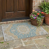 3' X 5' Teal Blue And Silver Oriental Washable Indoor Outdoor Area Rug