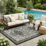 5' X 8' Black And Graphite Oriental Washable Indoor Outdoor Area Rug