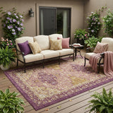 5' X 8' Eggplant And Purple Oriental Washable Indoor Outdoor Area Rug
