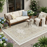 5' X 8' Ivory And Beige Oriental Washable Indoor Outdoor Area Rug