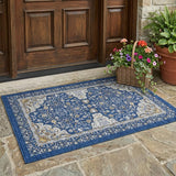 3' X 5' Navy Blue And Blue Oriental Washable Indoor Outdoor Area Rug
