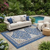 5' X 8' Navy Blue And Blue Oriental Washable Indoor Outdoor Area Rug