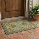 3' X 5' Olive Green And Green Oriental Washable Indoor Outdoor Area Rug