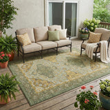 5' X 8' Olive Green And Green Oriental Washable Indoor Outdoor Area Rug