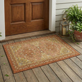 3' X 5' Orange And Brown Oriental Washable Indoor Outdoor Area Rug