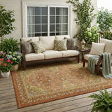 5' X 8' Orange And Brown Oriental Washable Indoor Outdoor Area Rug