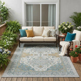 5' X 8' Silver And Gray Oriental Washable Indoor Outdoor Area Rug