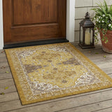 3' X 5' Walnut And Gold Oriental Washable Indoor Outdoor Area Rug