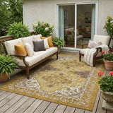 5' X 8' Walnut And Gold Oriental Washable Indoor Outdoor Area Rug