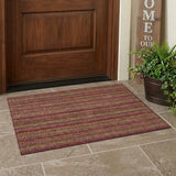3' X 5' Burgundy And Red Striped Washable Indoor Outdoor Area Rug