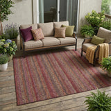 5' X 8' Burgundy And Red Striped Washable Indoor Outdoor Area Rug