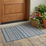3' X 5' Blue And Silver Striped Washable Indoor Outdoor Area Rug